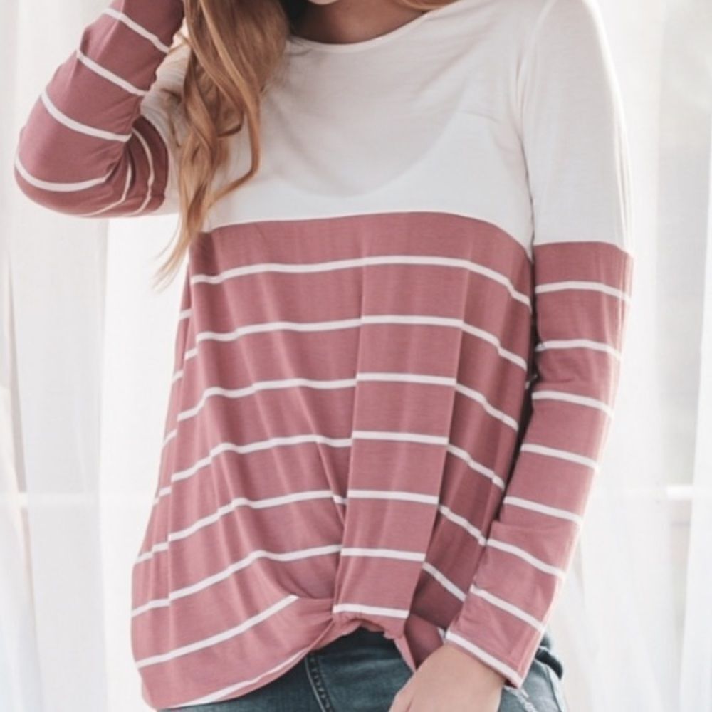 Pink & White Striped Color Block Twist Front Top - Picture 5 of 16